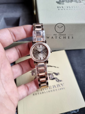 BURBERRY Rose Dial Diamond-set Bezel Rose Gold-tone Ladies Watch BU9225